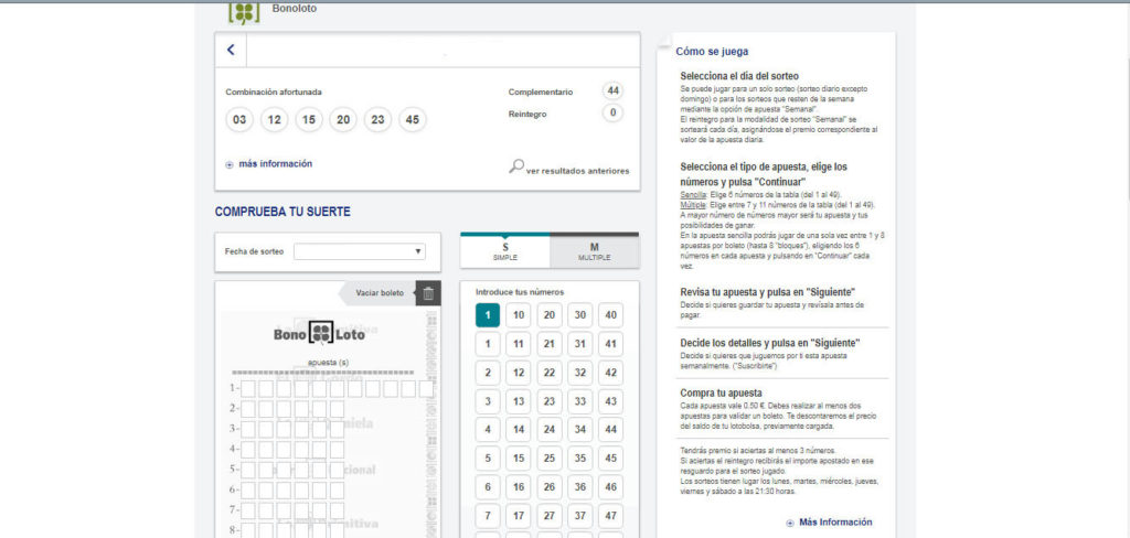 comprobar los resultados de la bonoloto