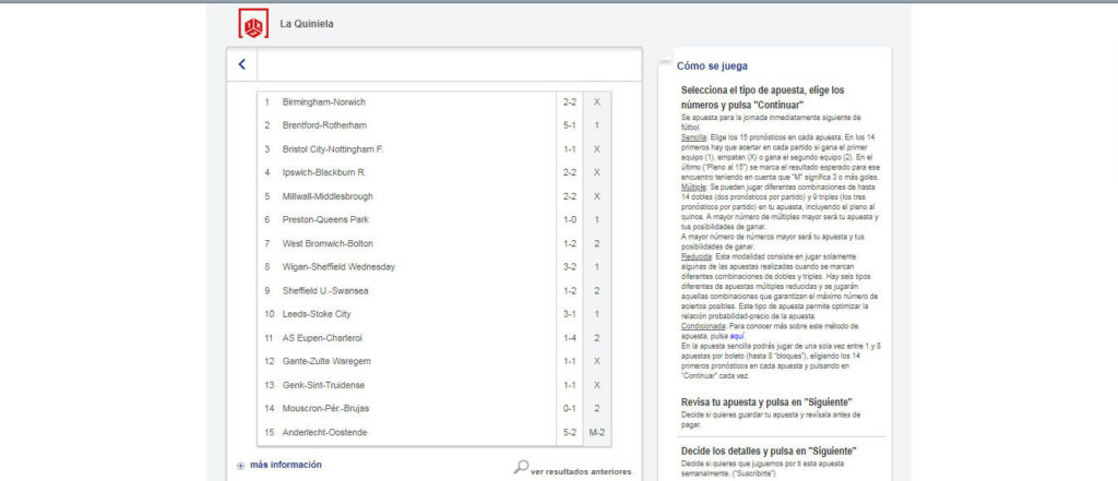 comprobar resultados de la quiniela